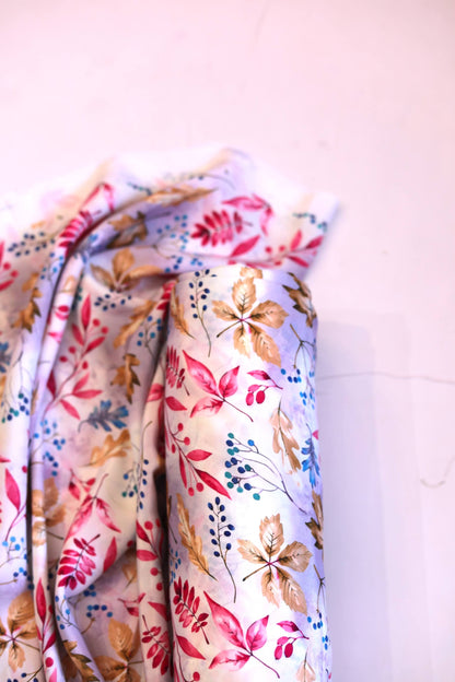Crimson Leaves French Crepe Fabric