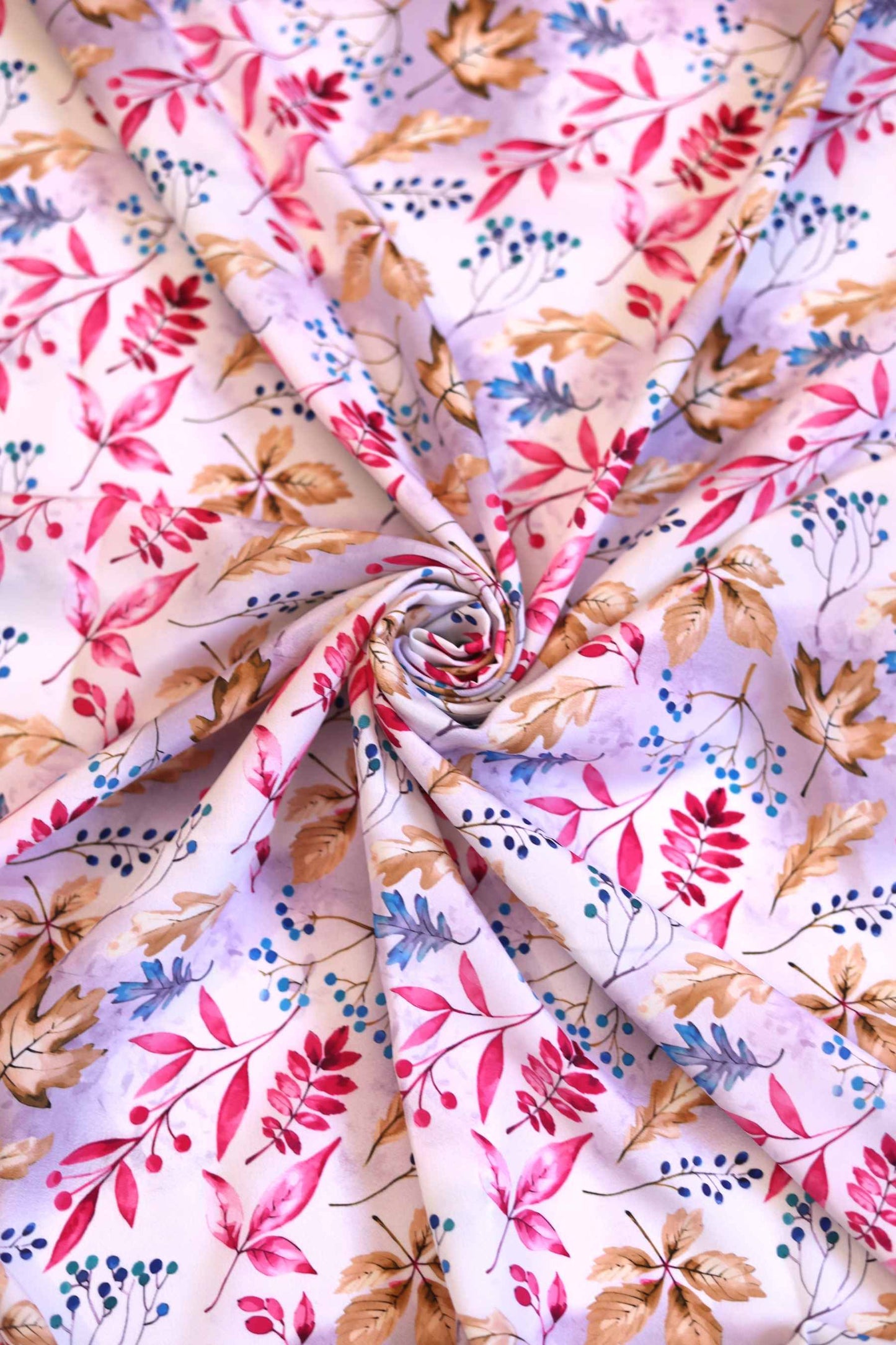 Crimson Leaves French Crepe Fabric