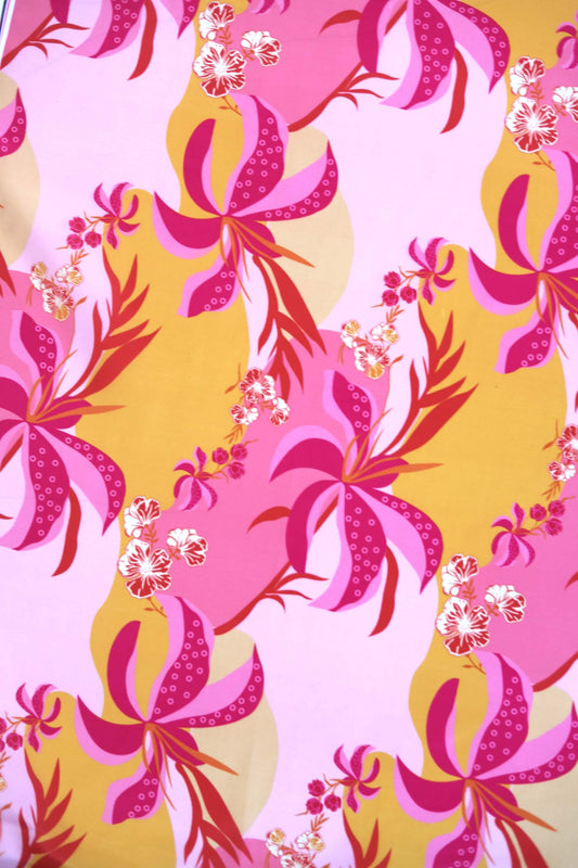 Coral Bloomscape French Crepe Fabric