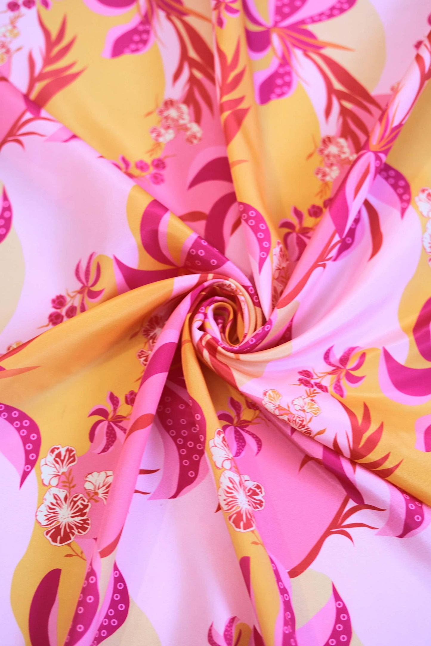Coral Bloomscape French Crepe Fabric