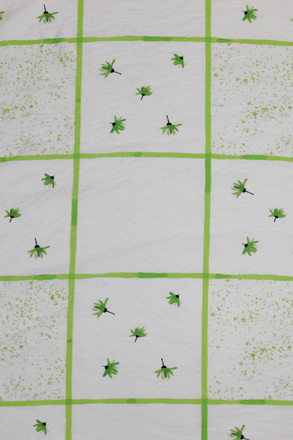 Botanic Glow White Viscose Floral Grid Fabric