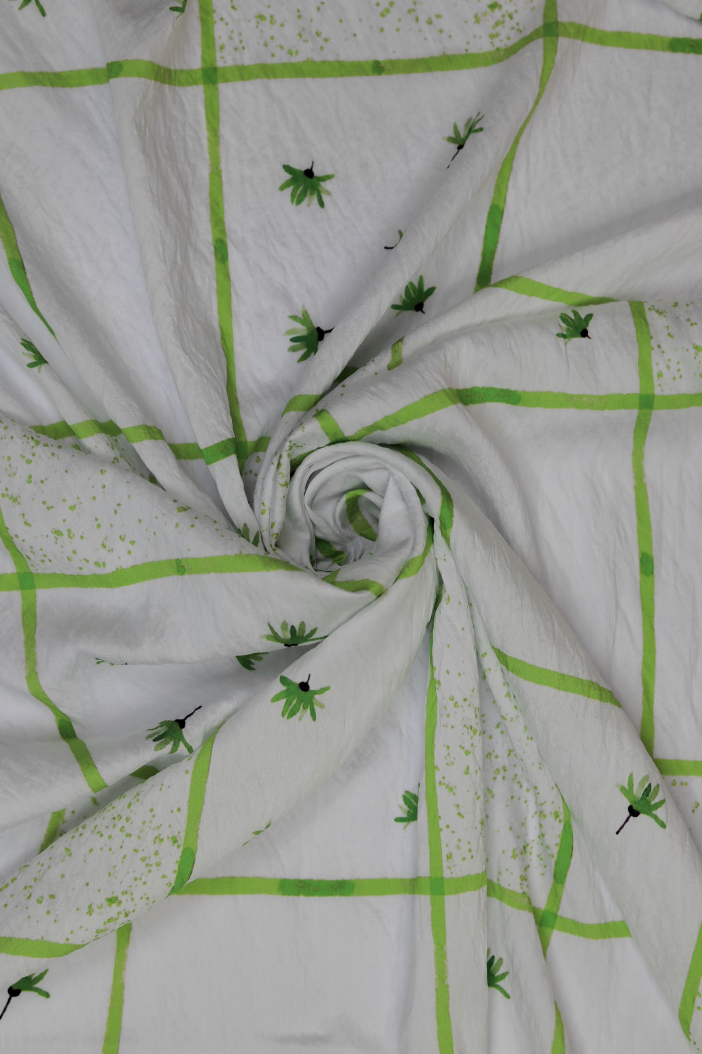Botanic Glow White Viscose Floral Grid Fabric
