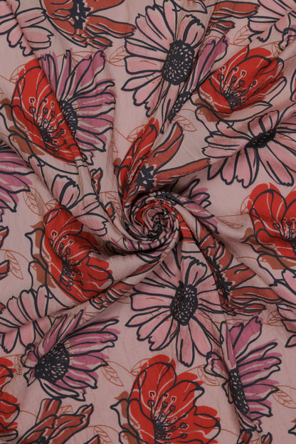 Retro Floral Viscose Nylon Printed Fabric