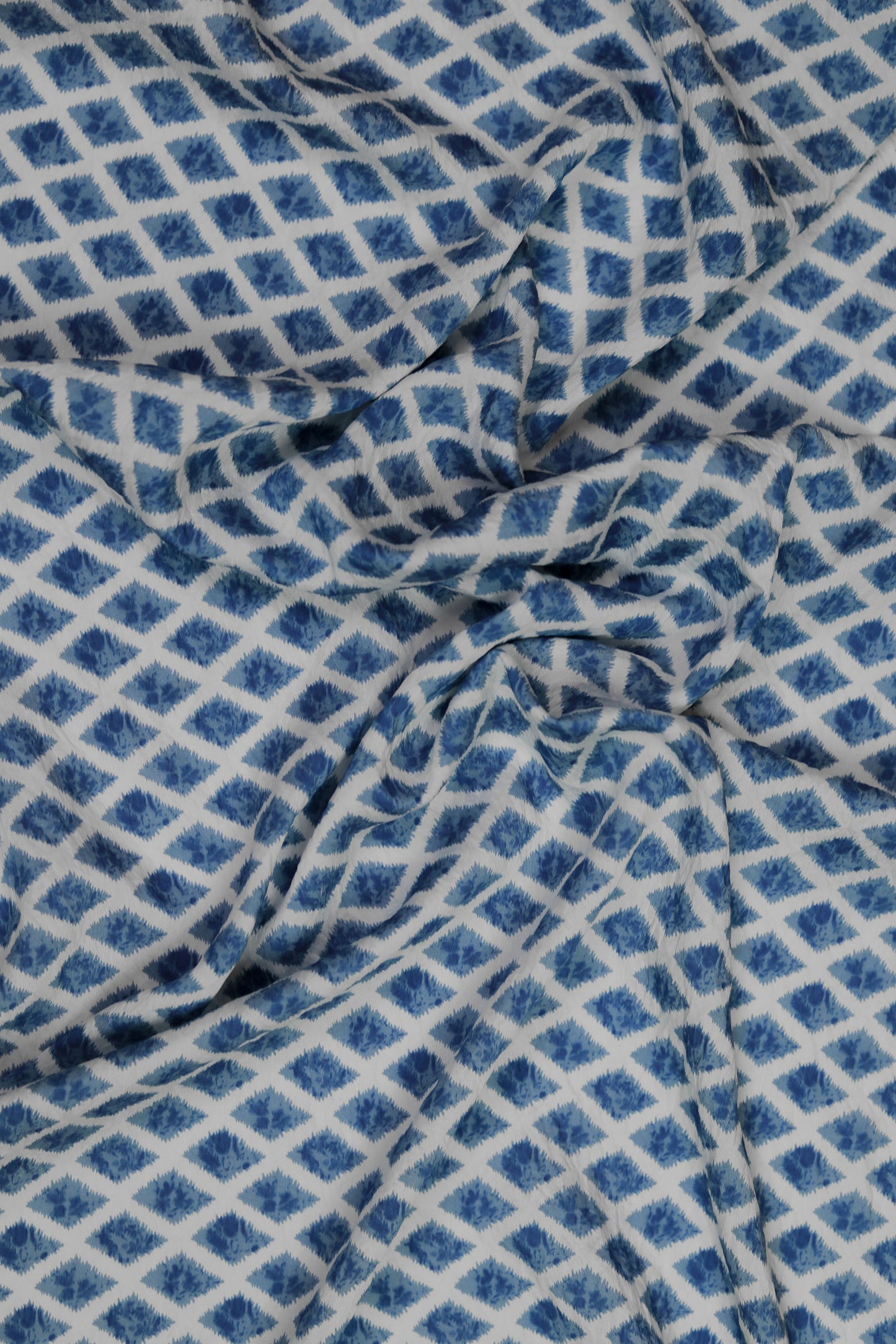 Diamond Drift Indigo Ikat Viscose Fabric