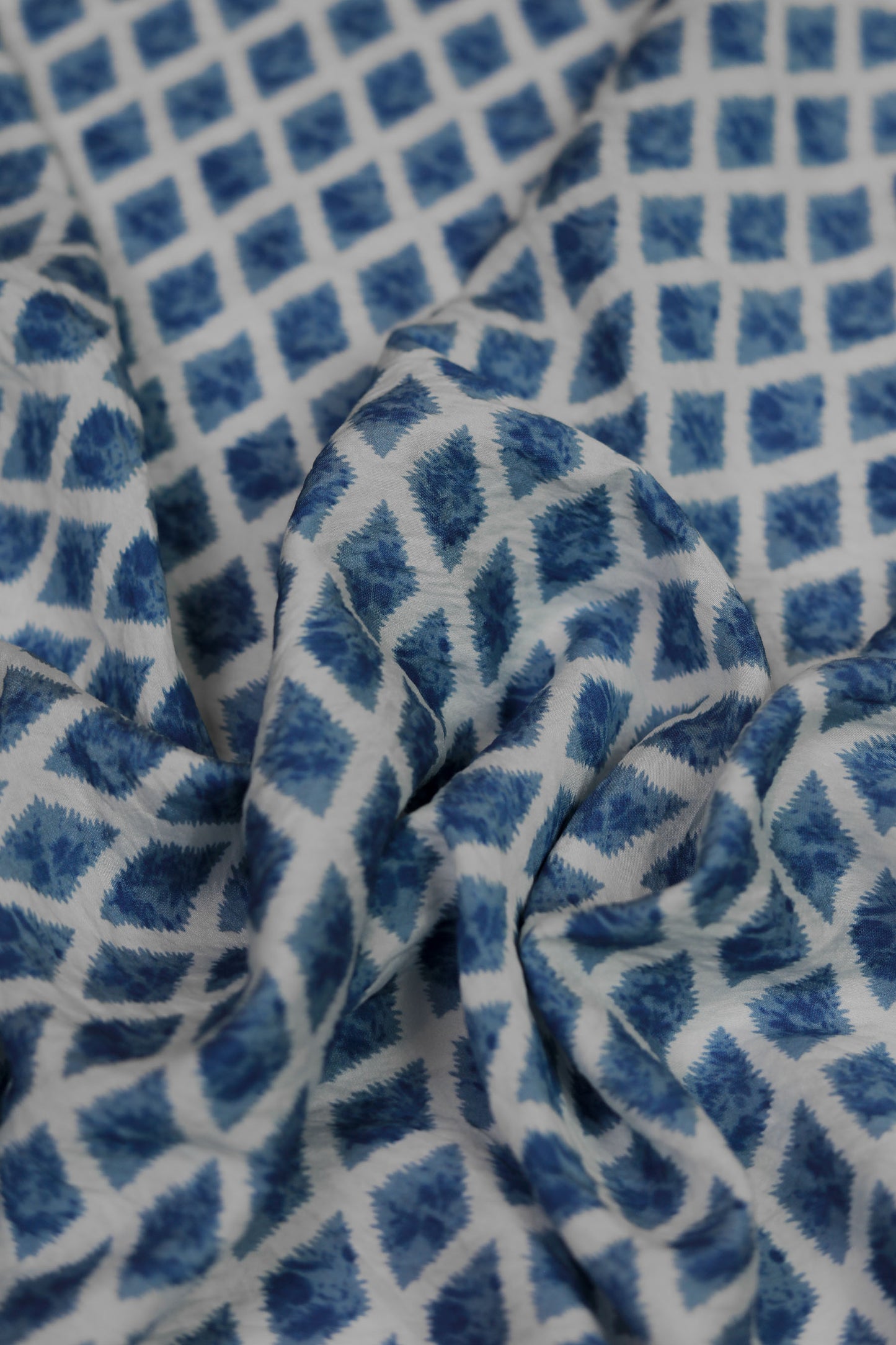 Diamond Drift Indigo Ikat Viscose Fabric