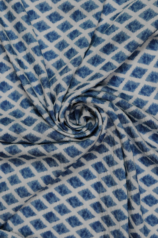 Diamond Drift Indigo Ikat Viscose Fabric