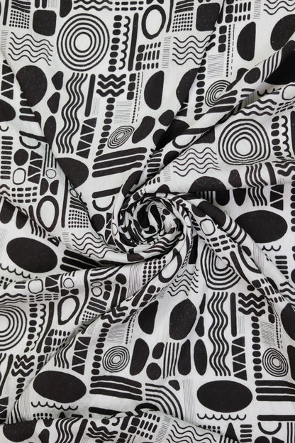 Tribal Mosaic Abstract Viscose Blend Fabric