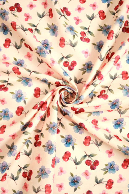 Cherry Bloom Linen Fabric