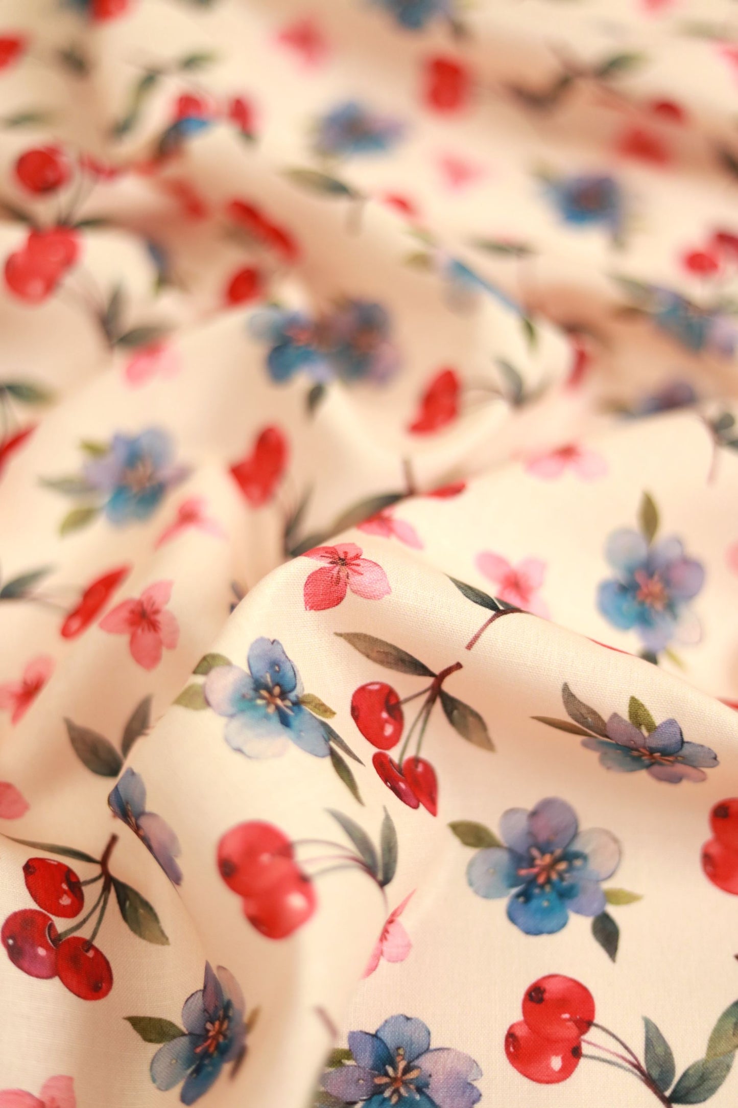 Cherry Bloom Linen Fabric