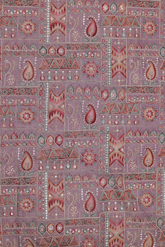 Purple Heritage Mosaic Embroidered Patchwork Fabric