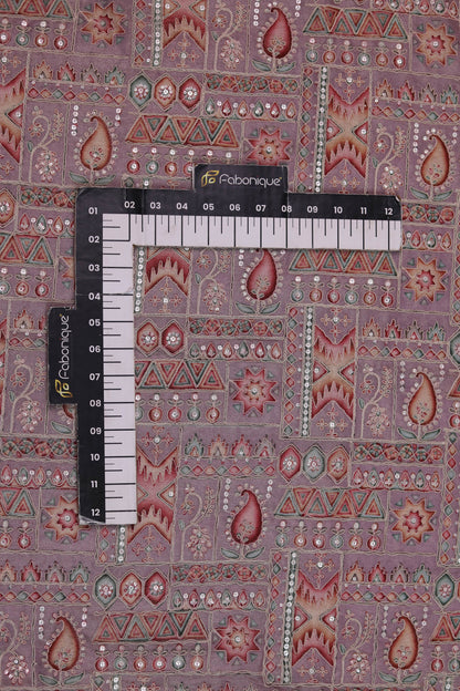 Purple Heritage Mosaic Embroidered Patchwork Fabric