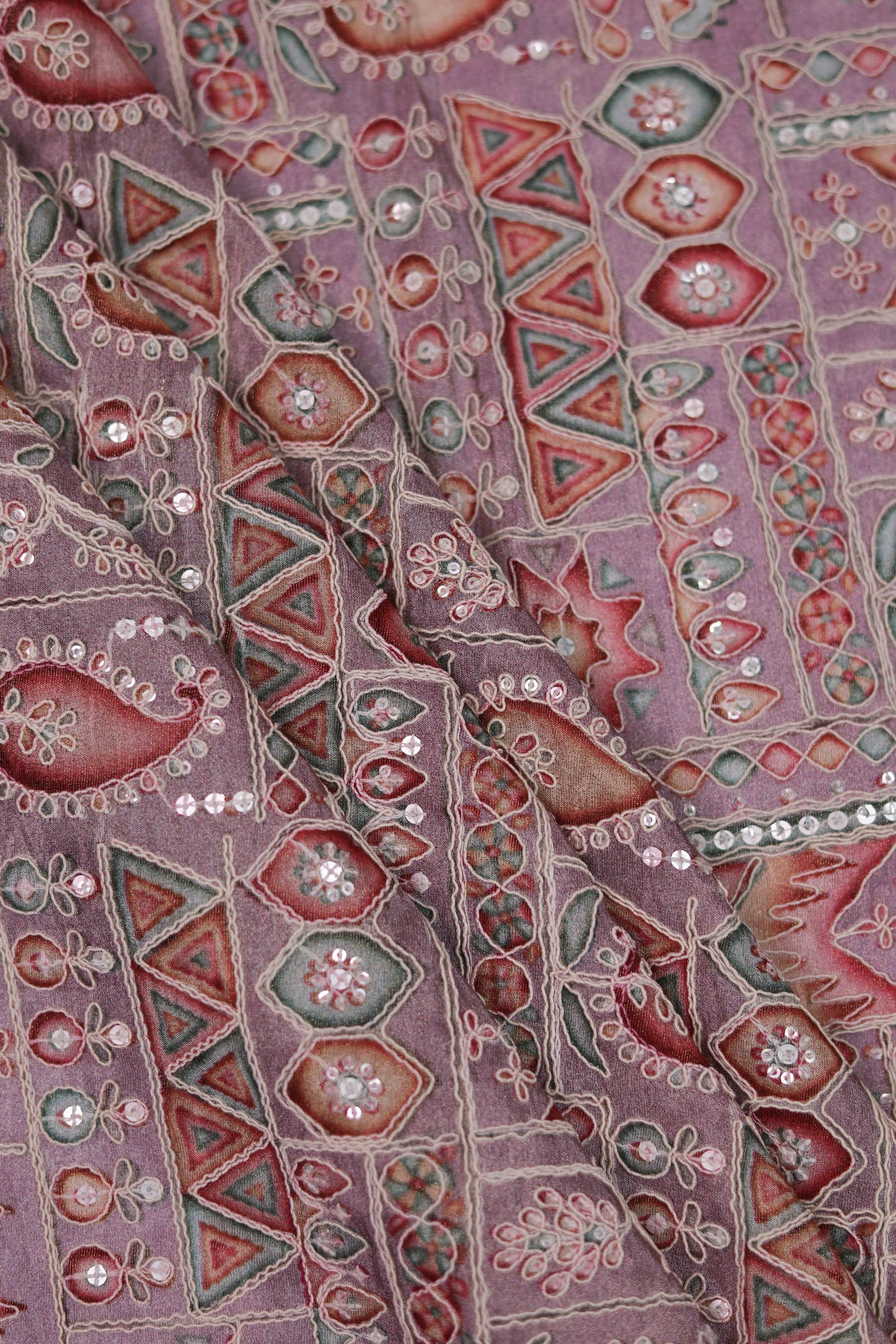Purple Heritage Mosaic Embroidered Patchwork Fabric