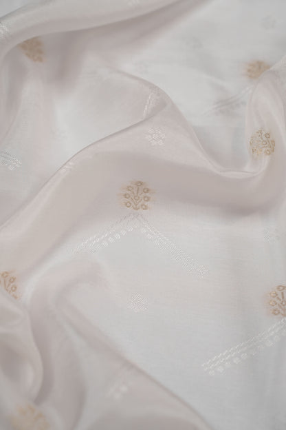 Ivory Lattice Gold Bloom Dyeable Jacquard