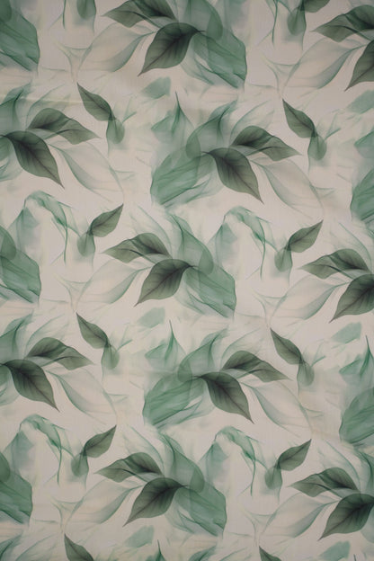 Mint Whisper Leaf Print Chanderi Fabric