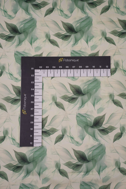 Mint Whisper Leaf Print Chanderi Fabric