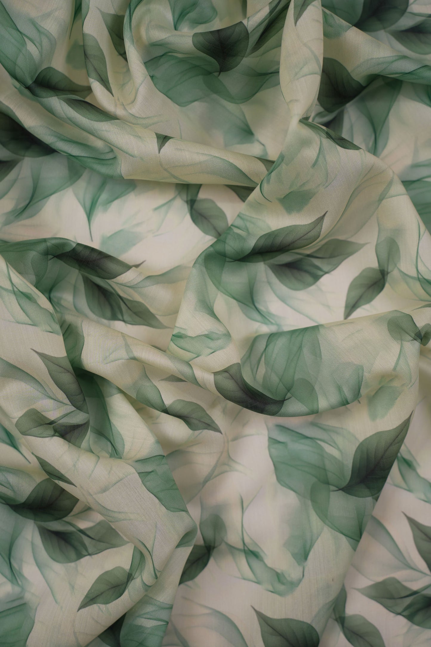 Mint Whisper Leaf Print Chanderi Fabric