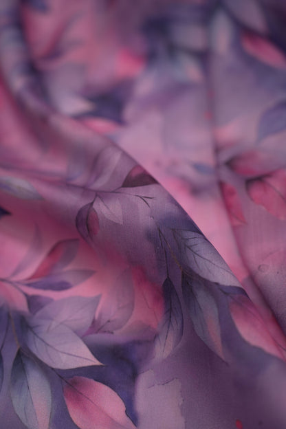 Twilight Botanica Leaf Chanderi Fabric