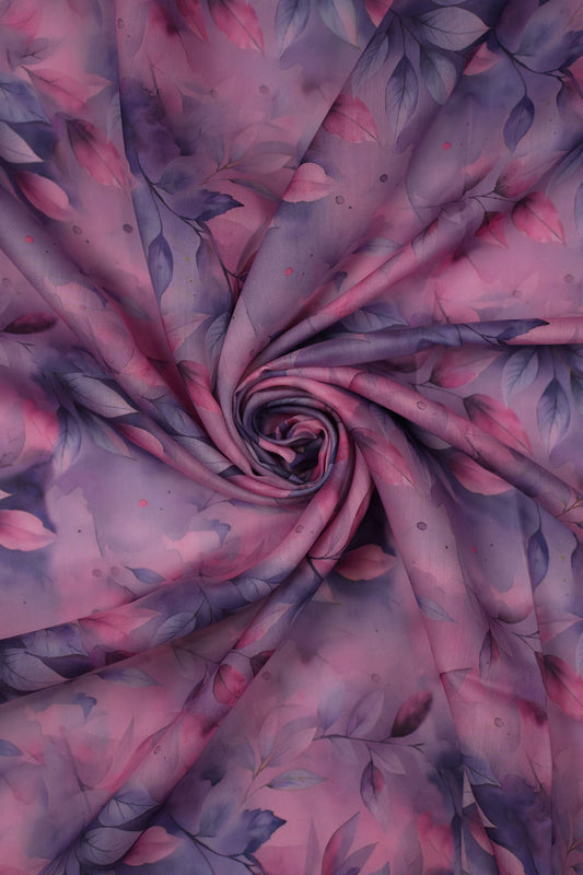 Twilight Botanica Leaf Chanderi Fabric