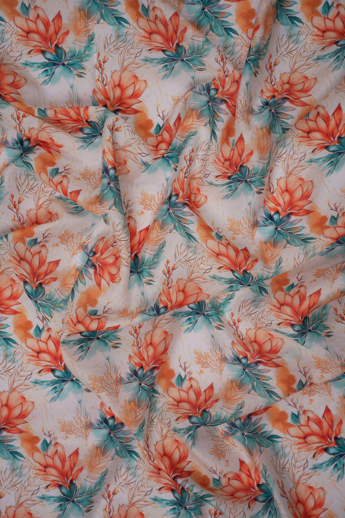 Tropical Rustique Floral Chanderi Printed Fabric