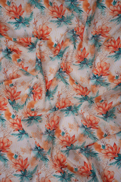 Tropical Rustique Floral Chanderi Printed Fabric