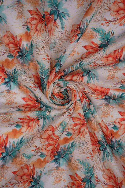 Tropical Rustique Floral Chanderi Printed Fabric