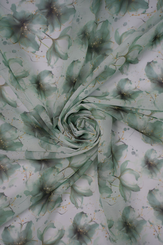 Mint Whisper Floral Weightless Printed Fabric