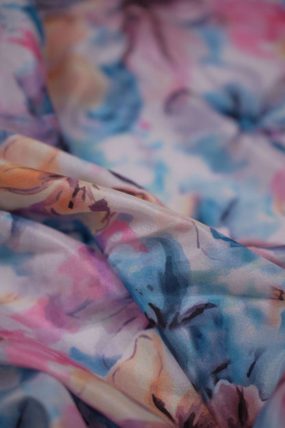 Watercolour Whisper Artistic Floral Silk Crepe Fabric