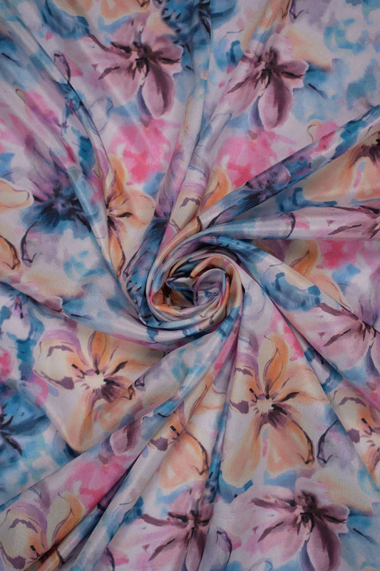 Watercolour Whisper Artistic Floral Silk Crepe Fabric