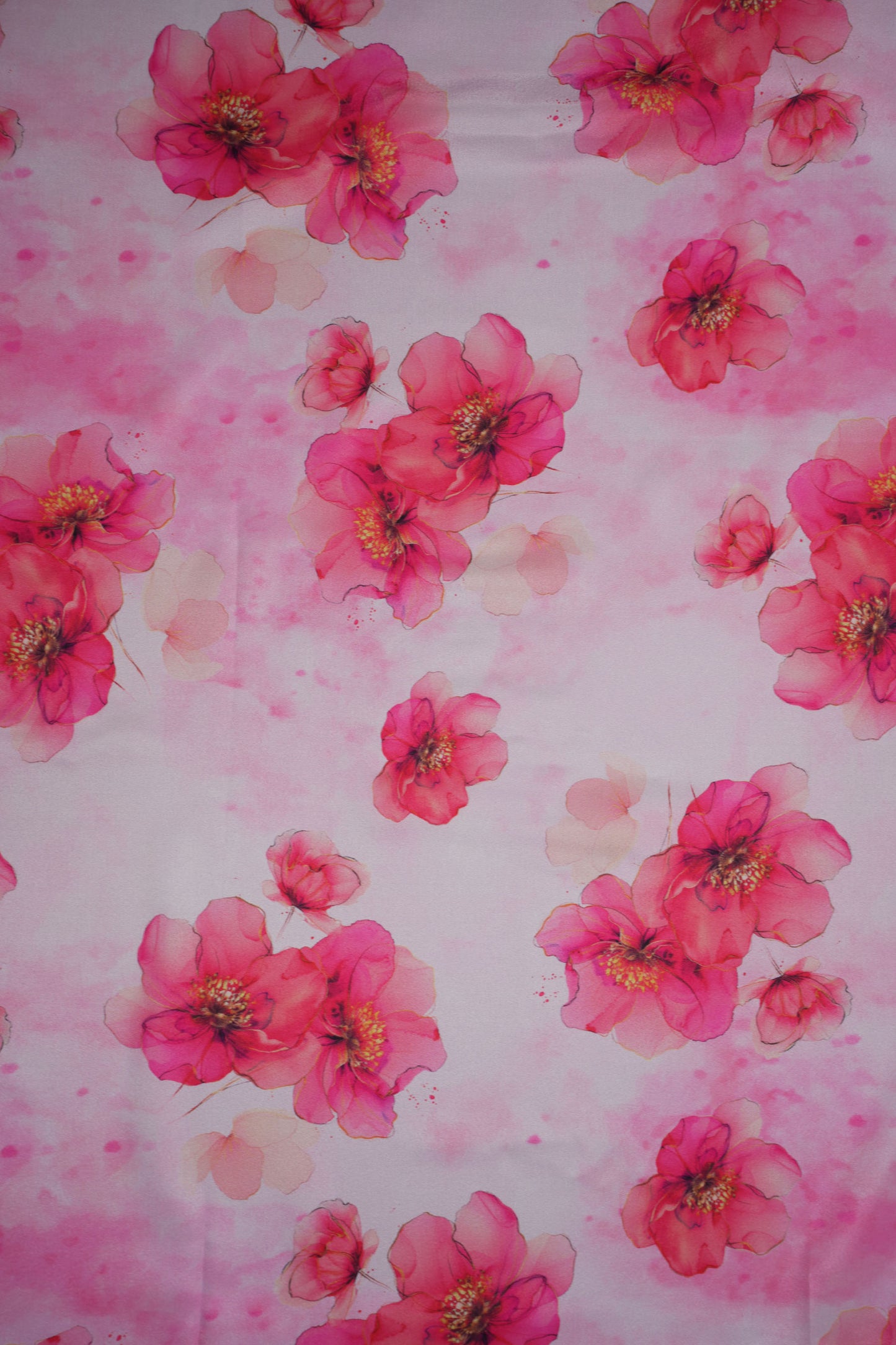 Blush Bloom Hand-Painted Floral Silk Crepe Fabric