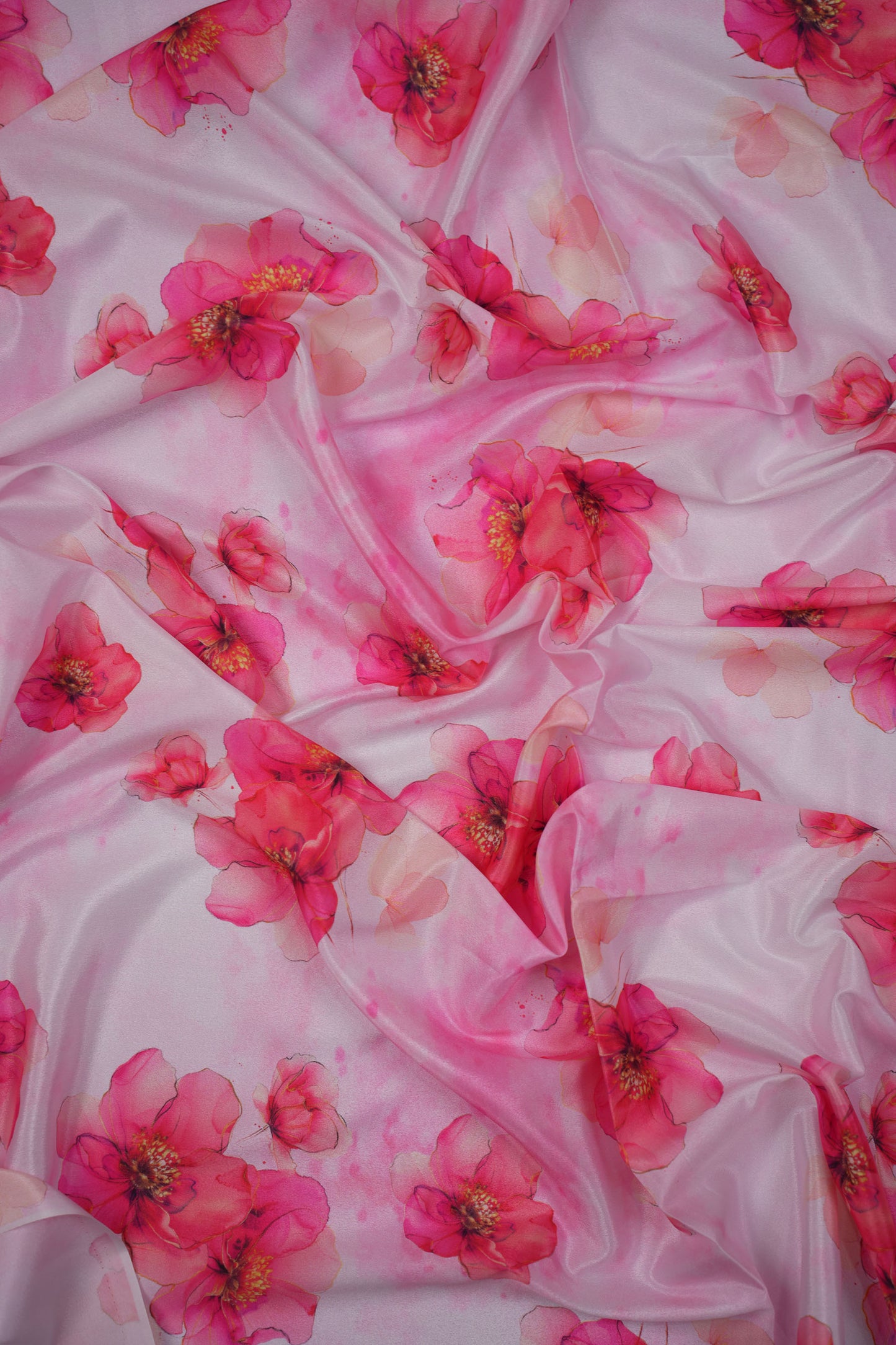 Blush Bloom Hand-Painted Floral Silk Crepe Fabric
