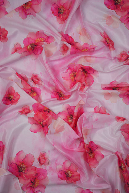 Blush Bloom Hand-Painted Floral Silk Crepe Fabric