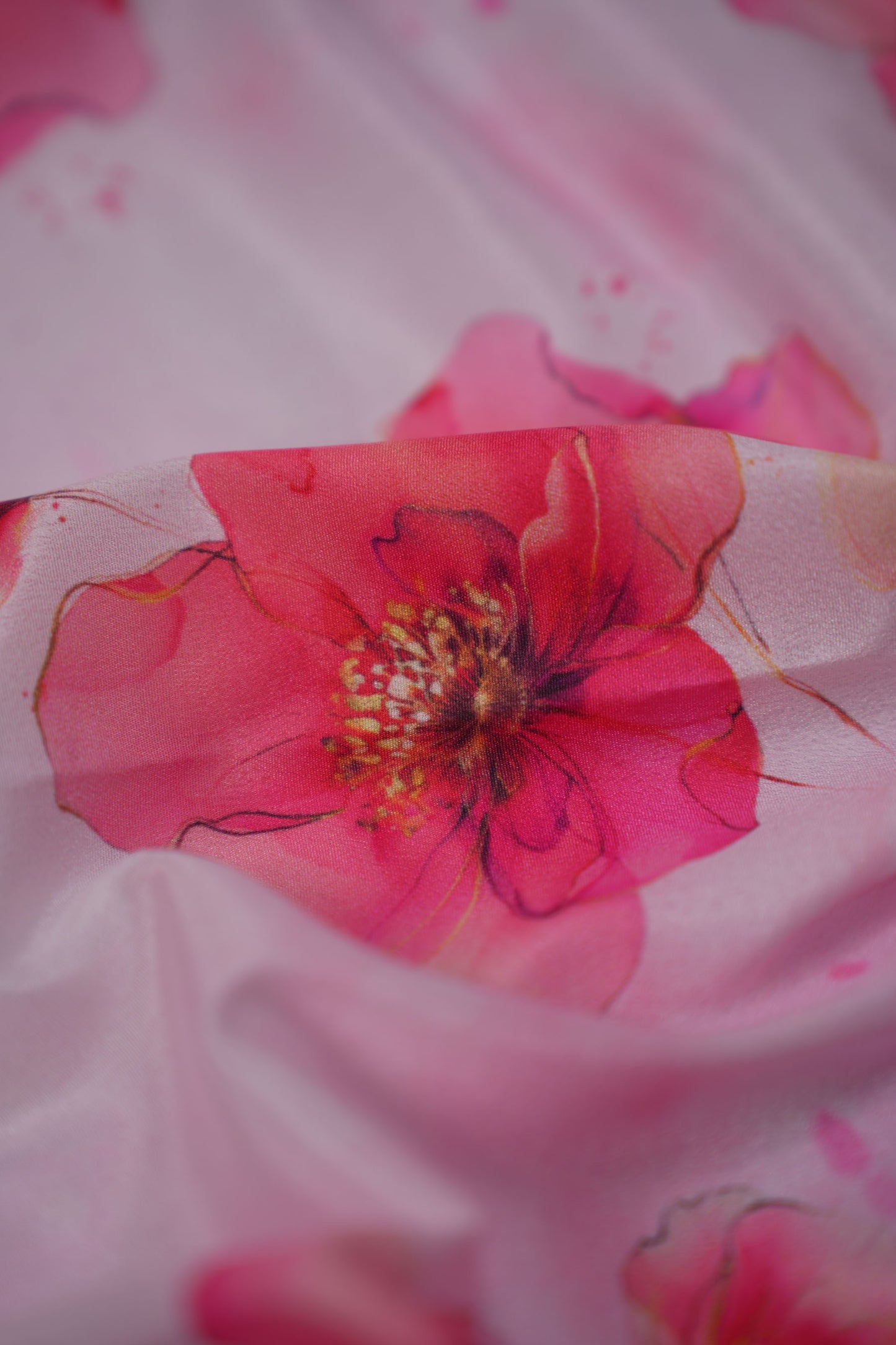 Blush Bloom Hand-Painted Floral Silk Crepe Fabric