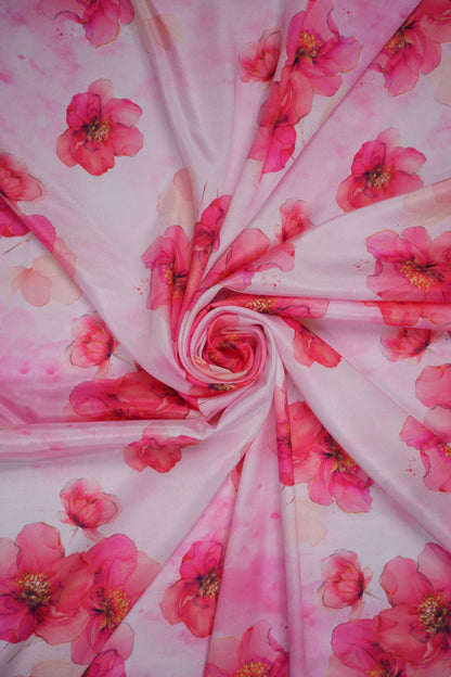 Blush Bloom Hand-Painted Floral Silk Crepe Fabric