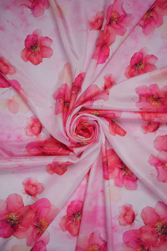 Blush Bloom Hand-Painted Floral Silk Crepe Fabric