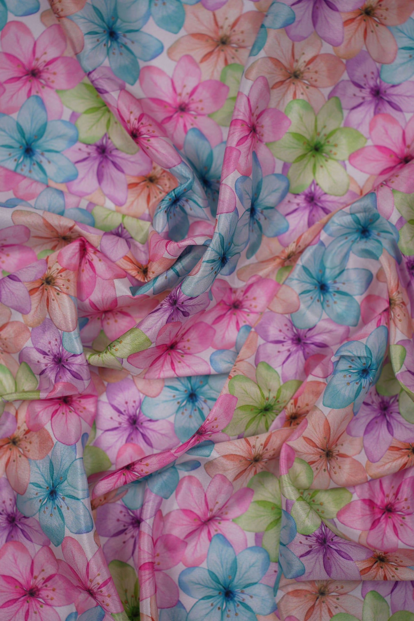 Rainbow Bloom Multi-Color Floral Silk Crepe Fabric