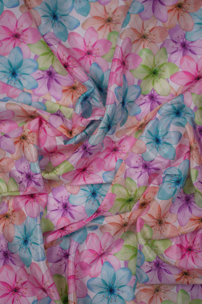Rainbow Bloom Multi-Color Floral Silk Crepe Fabric