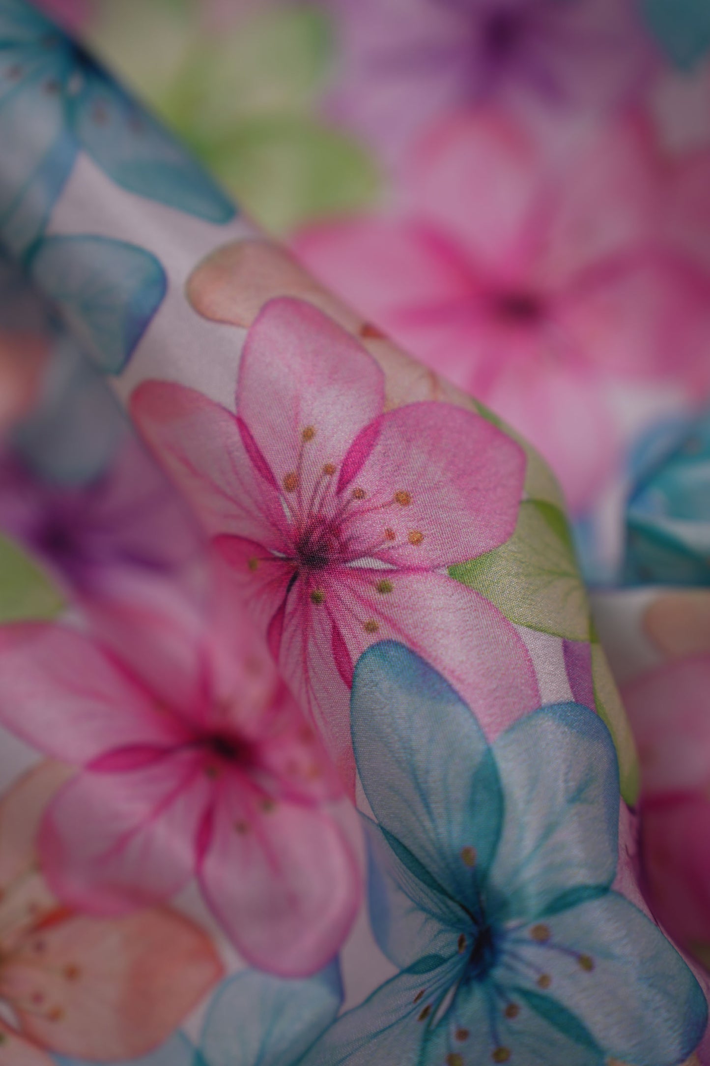 Rainbow Bloom Multi-Color Floral Silk Crepe Fabric