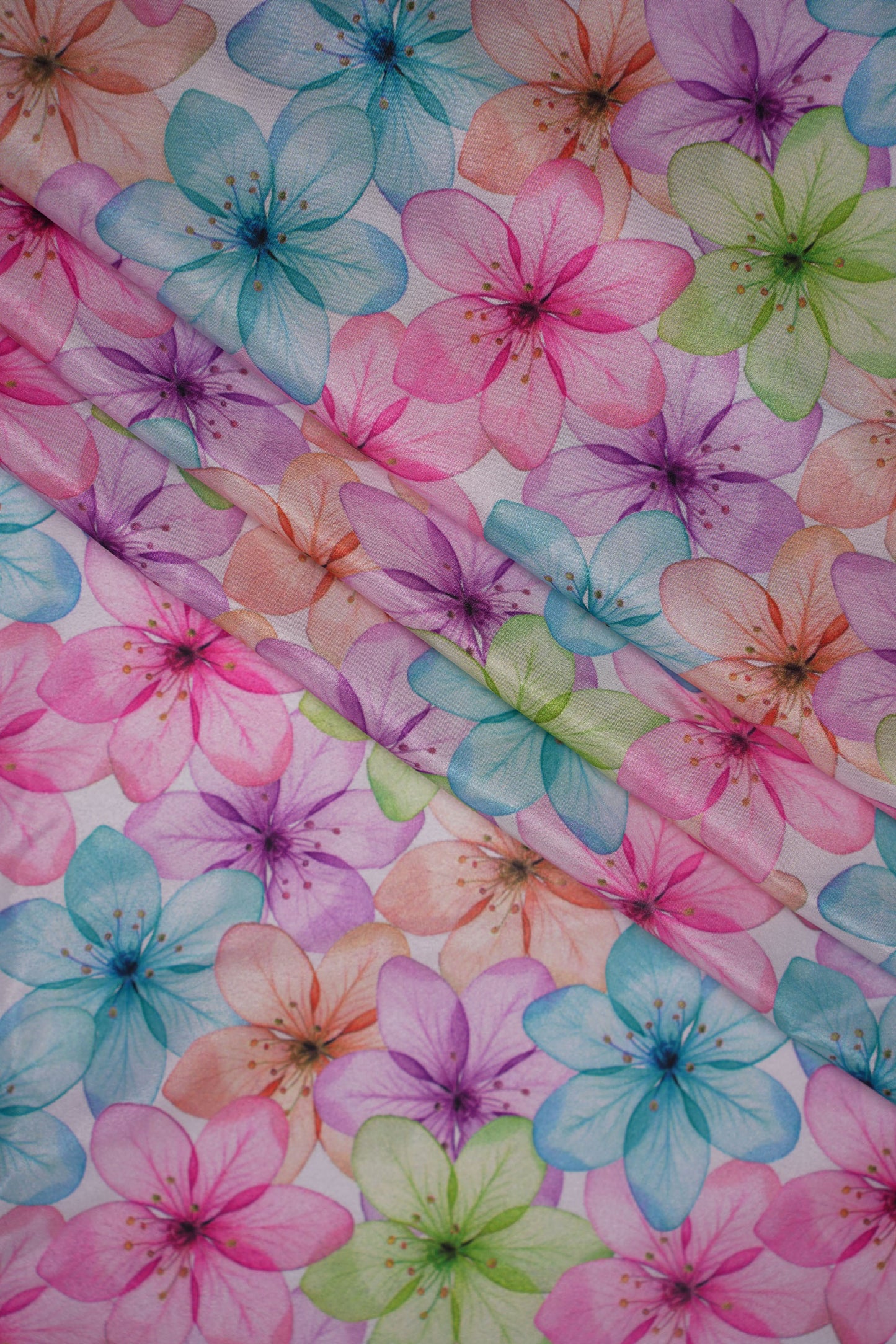 Rainbow Bloom Multi-Color Floral Silk Crepe Fabric