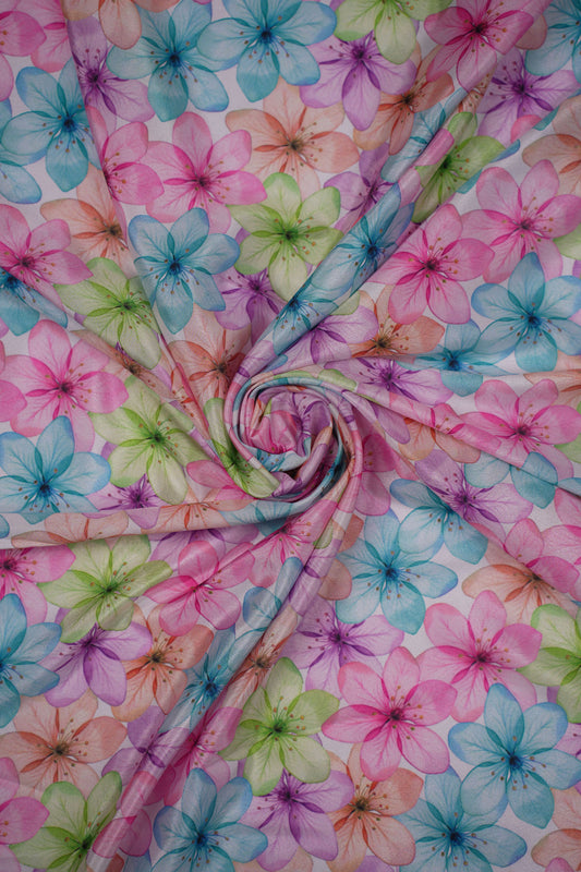 Rainbow Bloom Multi-Color Floral Silk Crepe Fabric