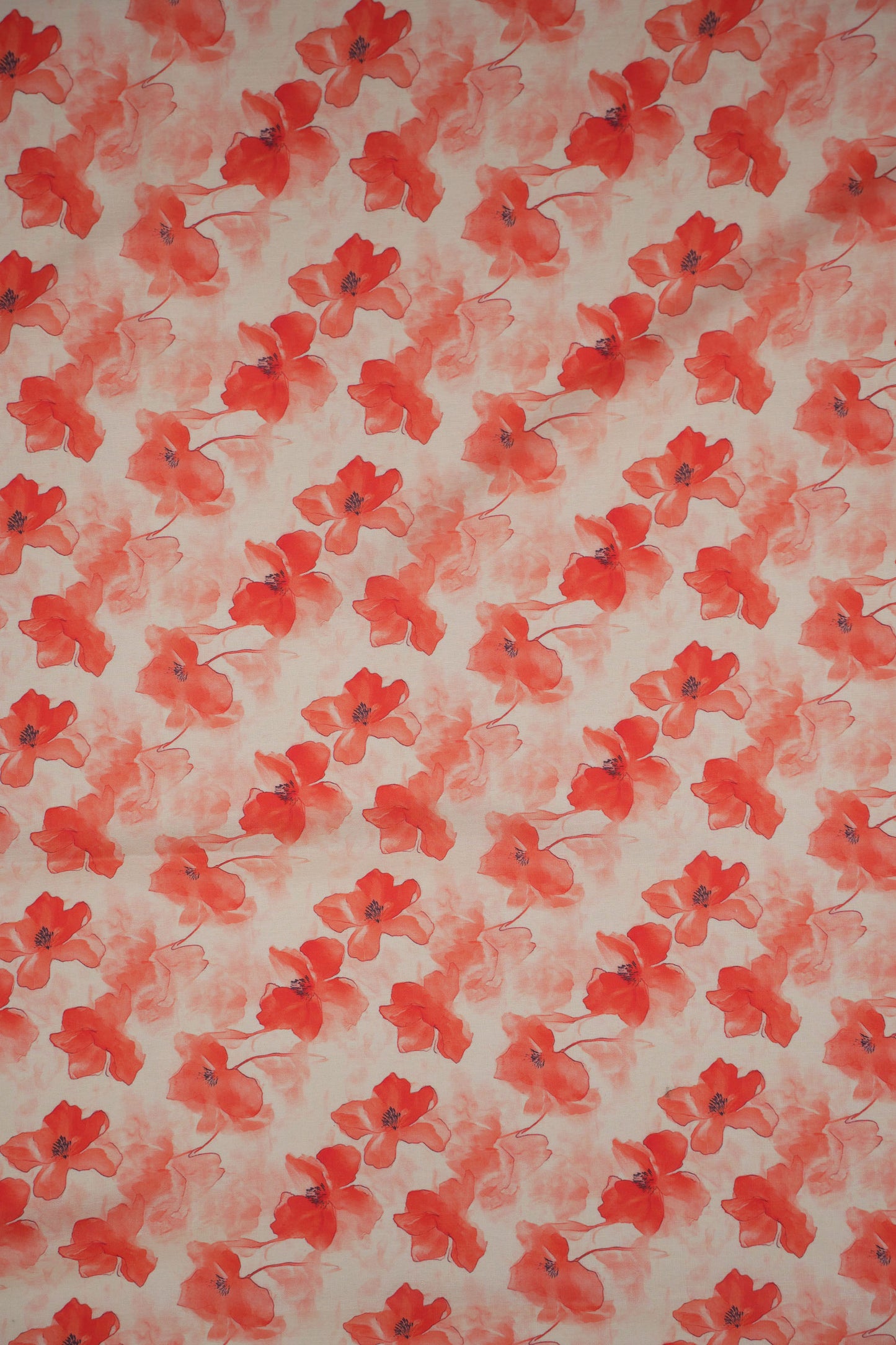 Coral Bloom Floral Linen Fabric