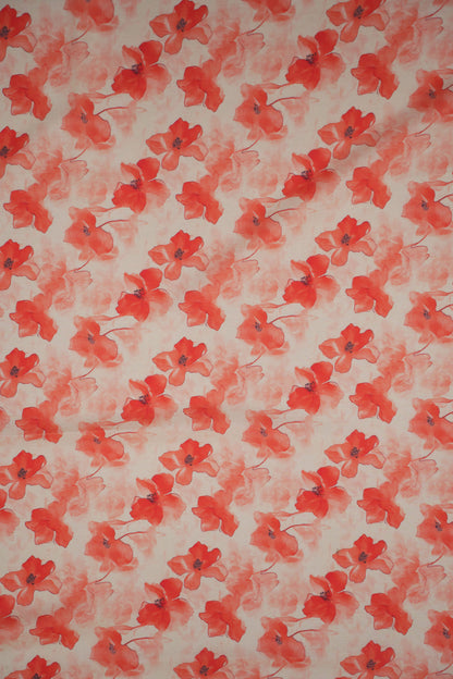 Coral Bloom Floral Linen Fabric