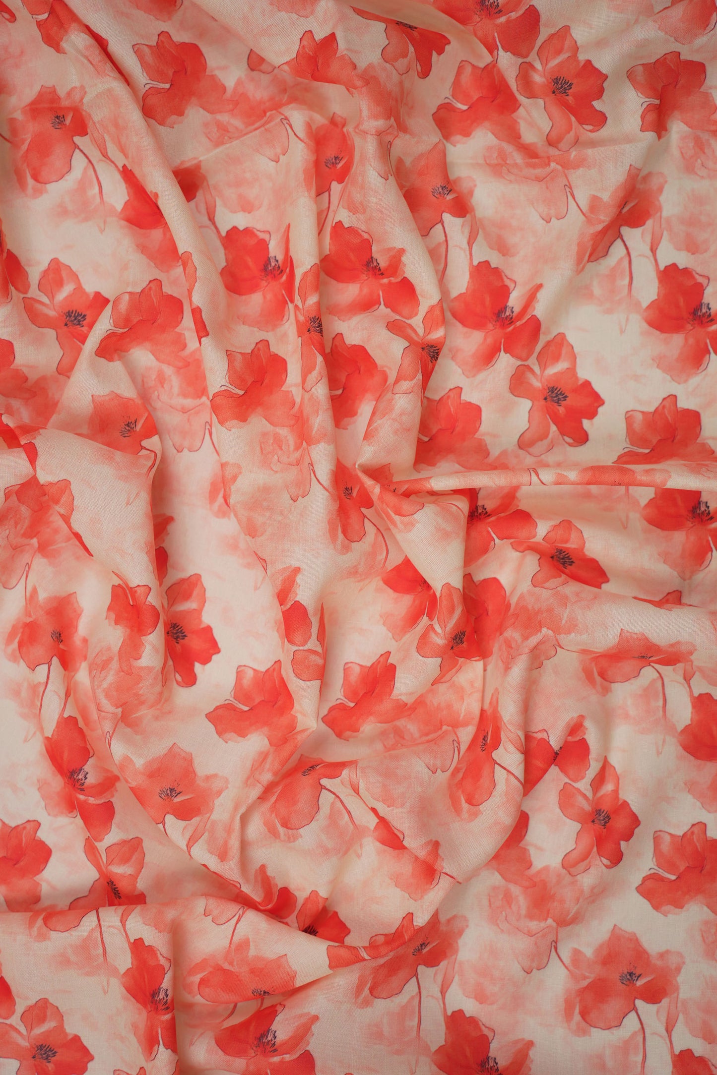 Coral Bloom Floral Linen Fabric