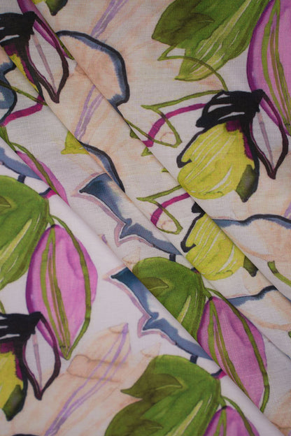 Watercolor Bloom Linen Fabric