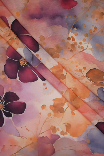 Twilight Bloom Floral Linen Fabric