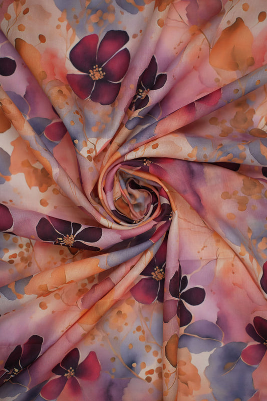 Twilight Bloom Floral Linen Fabric