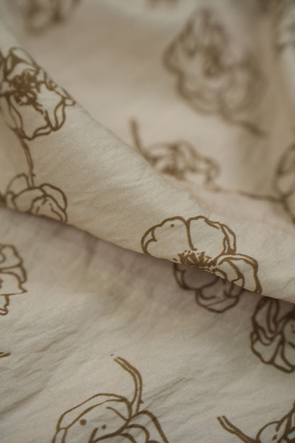 Floral Aura Golden Sketch Viscose Blend Fabric