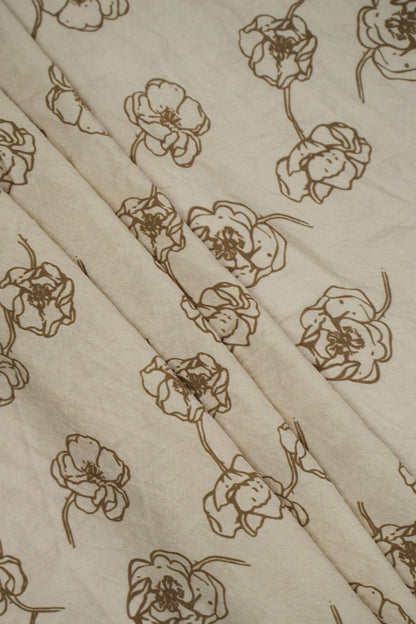 Floral Aura Golden Sketch Viscose Blend Fabric