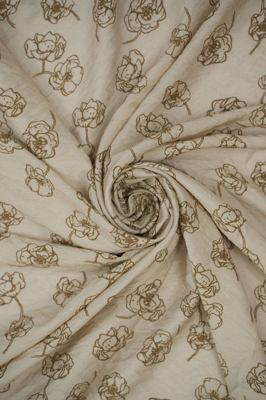 Floral Aura Golden Sketch Viscose Blend Fabric