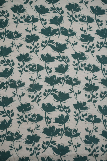 Floral Veil Emerald Botanical Viscose Fabric