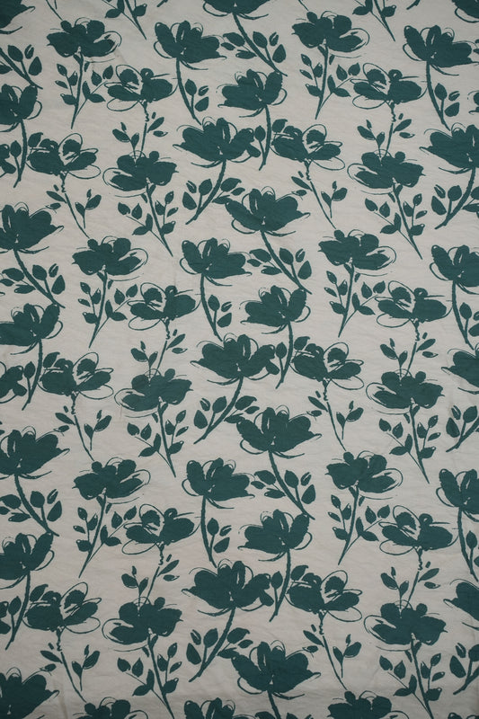 Floral Veil Emerald Botanical Viscose Fabric
